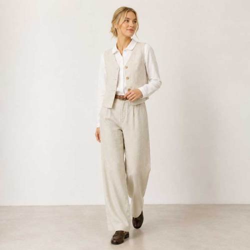 Natural Linen Vest & Wide-Leg Pants Set