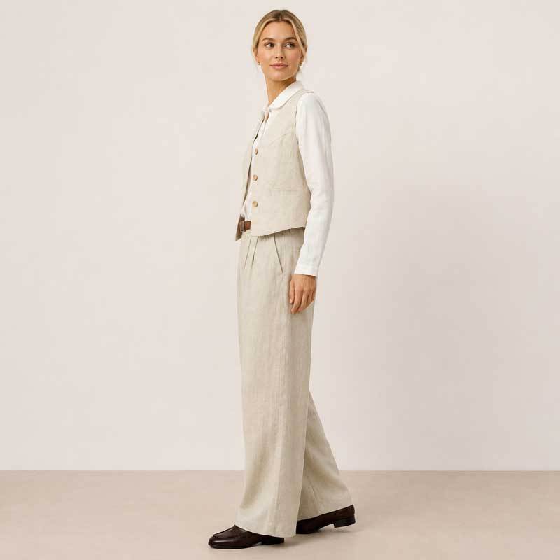 Natural Linen Vest & Wide-Leg Pants Set