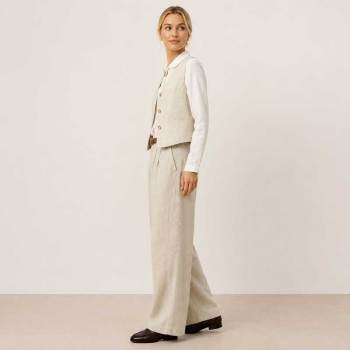 Natural Linen Vest & Wide-Leg Pants Set