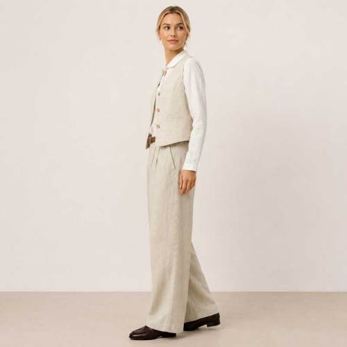 Natural Linen Vest & Wide-Leg Pants Set