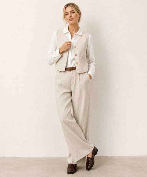 Natural Linen Vest & Wide-Leg Pants Set