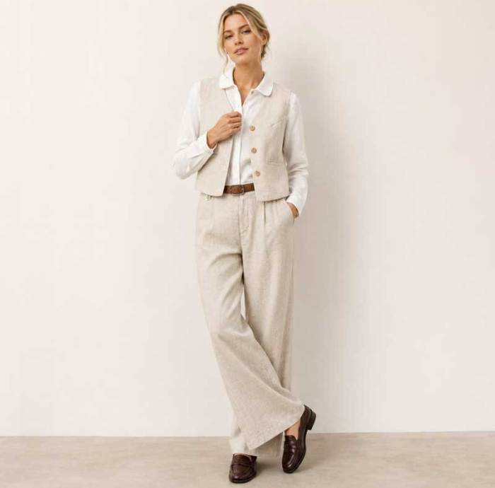 Natural Linen Vest & Wide-Leg Pants Set