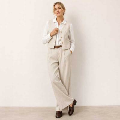 Natural Linen Vest & Wide-Leg Pants Set