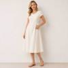 White Linen V-Neck Midi Dress