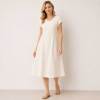 White Linen V-Neck Midi Dress