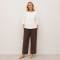 White Linen Button-Front Three-Quarter Sleeve Top