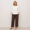 White Linen Button-Front Three-Quarter Sleeve Top