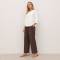 White Linen Button-Front Three-Quarter Sleeve Top