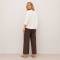 White Linen Button-Front Three-Quarter Sleeve Top