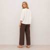 White Linen Button-Front Three-Quarter Sleeve Top