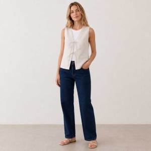 White Linen Tie-Front Sleeveless Vest Top