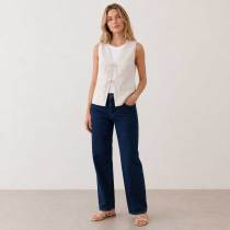White Linen Tie-Front Sleeveless Vest Top