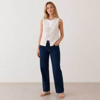 White Linen Tie-Front Sleeveless Vest Top