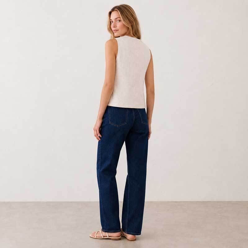 White Linen Tie-Front Sleeveless Vest Top