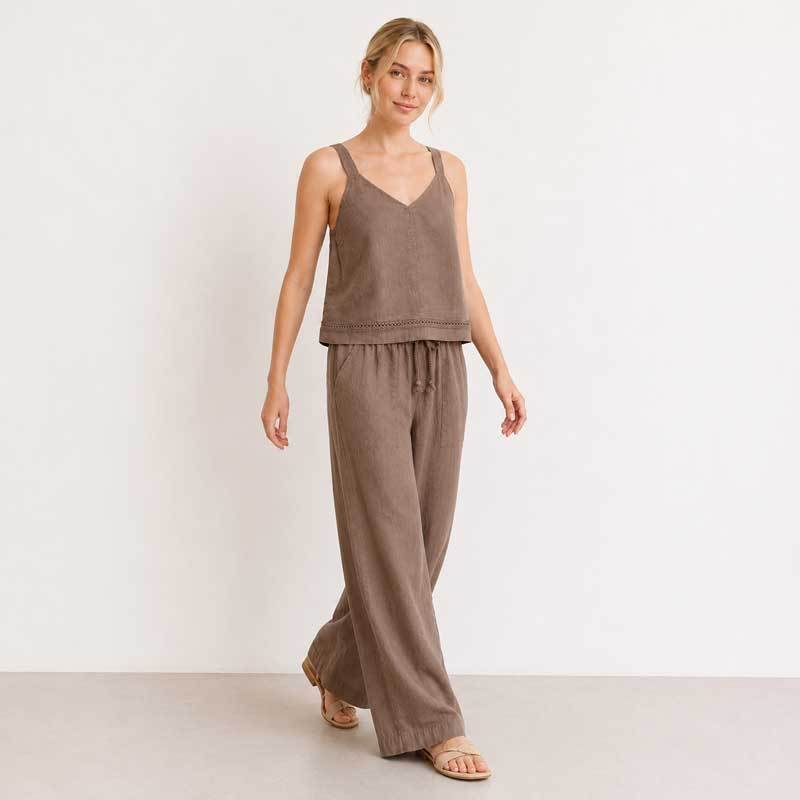 Taupe Linen V-Neck Camisole Top