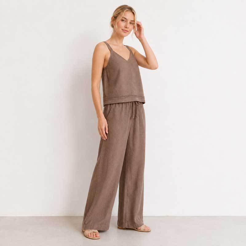Taupe Linen V-Neck Camisole Top