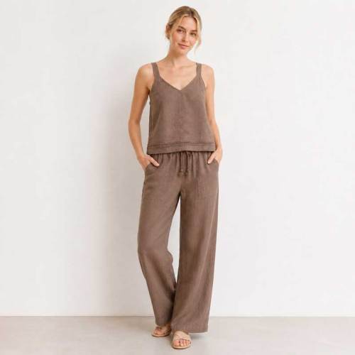 Taupe Linen V-Neck Camisole Top
