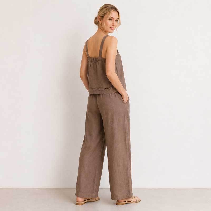 Taupe Linen V-Neck Camisole Top