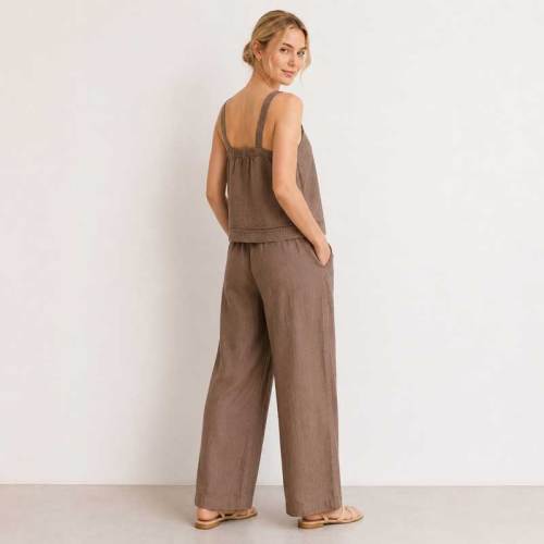 Taupe Linen V-Neck Camisole Top