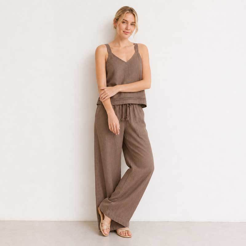 Taupe Linen V-Neck Camisole Top