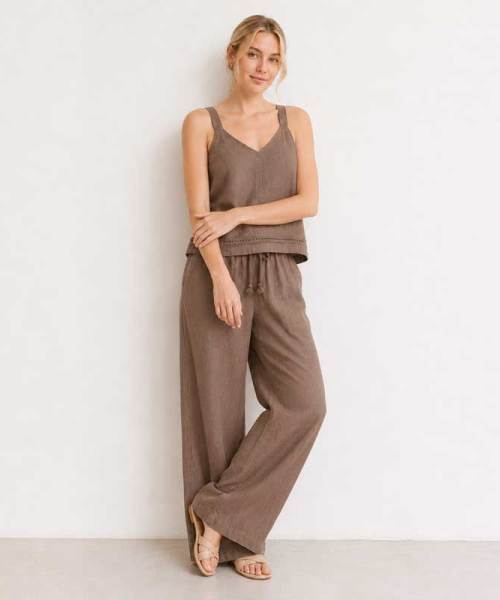 Taupe Linen V-Neck Camisole Top