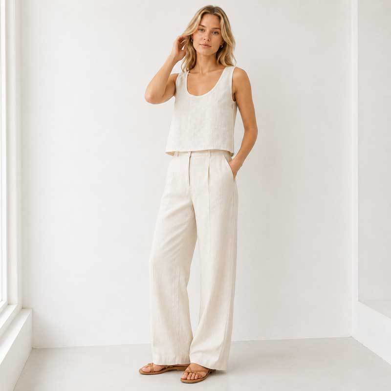 White Linen Sleeveless Crop Tank Top