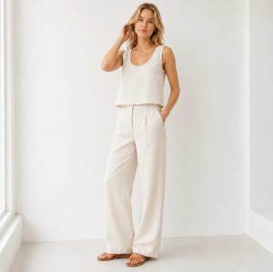 White Linen Sleeveless Crop Tank Top