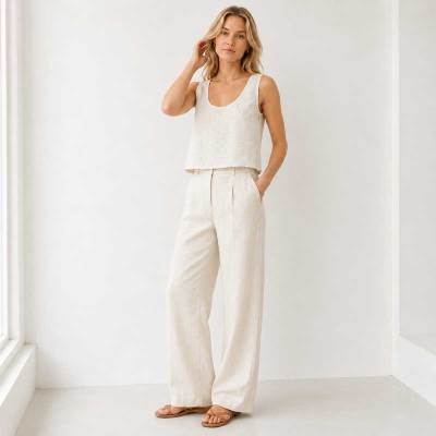 White Linen Sleeveless Crop Tank Top
