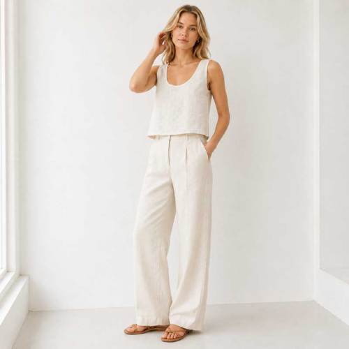 White Linen Sleeveless Crop Tank Top