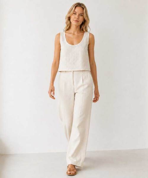 White Linen Sleeveless Crop Tank Top
