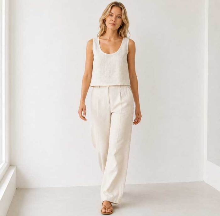 White Linen Sleeveless Crop Tank Top