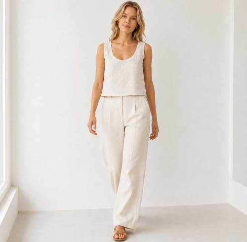 White Linen Sleeveless Crop Tank Top