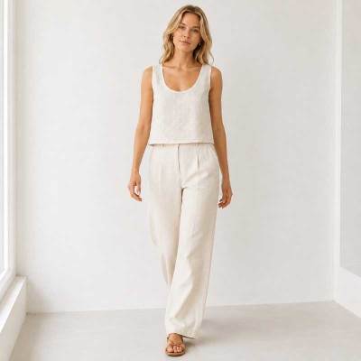 White Linen Sleeveless Crop Tank Top