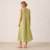Light Sage Linen Sleeveless V-Neck Midi Dress