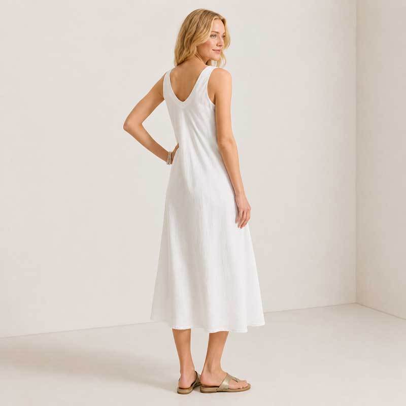 White Linen Sleeveless A-Line Midi Dress