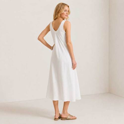 White Linen Sleeveless A-Line Midi Dress