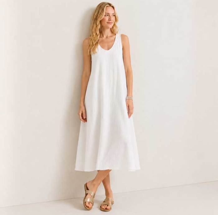 White Linen Sleeveless A-Line Midi Dress