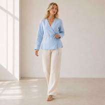 Light Blue Linen Wrap Top