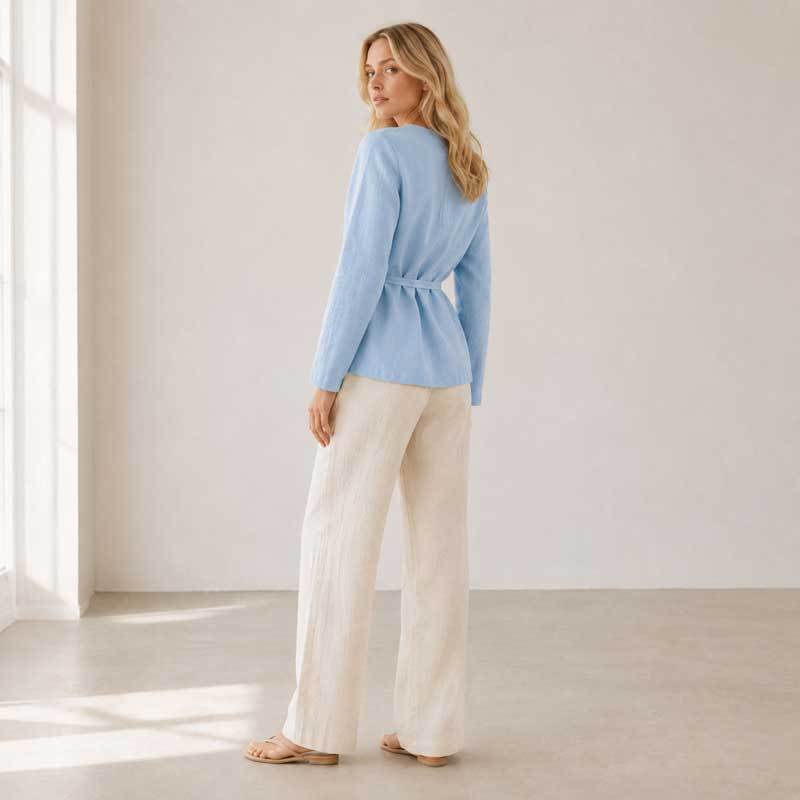 Light Blue Linen Wrap Top