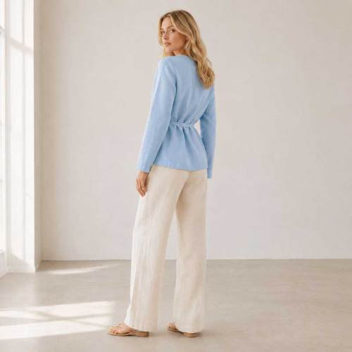 Light Blue Linen Wrap Top