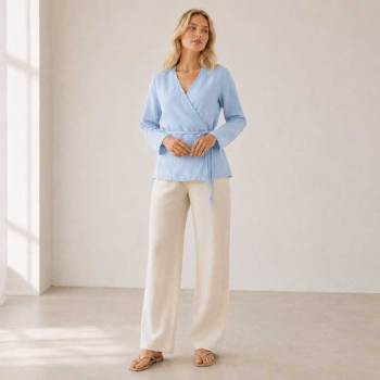 Light Blue Linen Wrap Top