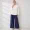 White Linen Button-Shoulder Three-Quarter Sleeve Top