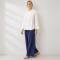 White Linen Button-Shoulder Three-Quarter Sleeve Top