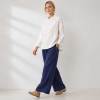 White Linen Button-Shoulder Three-Quarter Sleeve Top