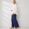 White Linen Button-Shoulder Three-Quarter Sleeve Top