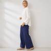 White Linen Button-Shoulder Three-Quarter Sleeve Top