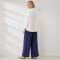 White Linen Button-Shoulder Three-Quarter Sleeve Top