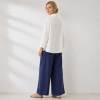 White Linen Button-Shoulder Three-Quarter Sleeve Top