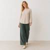 Ivory Linen Boat Neck Long Sleeve Top