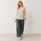 Ivory Linen Boat Neck Long Sleeve Top